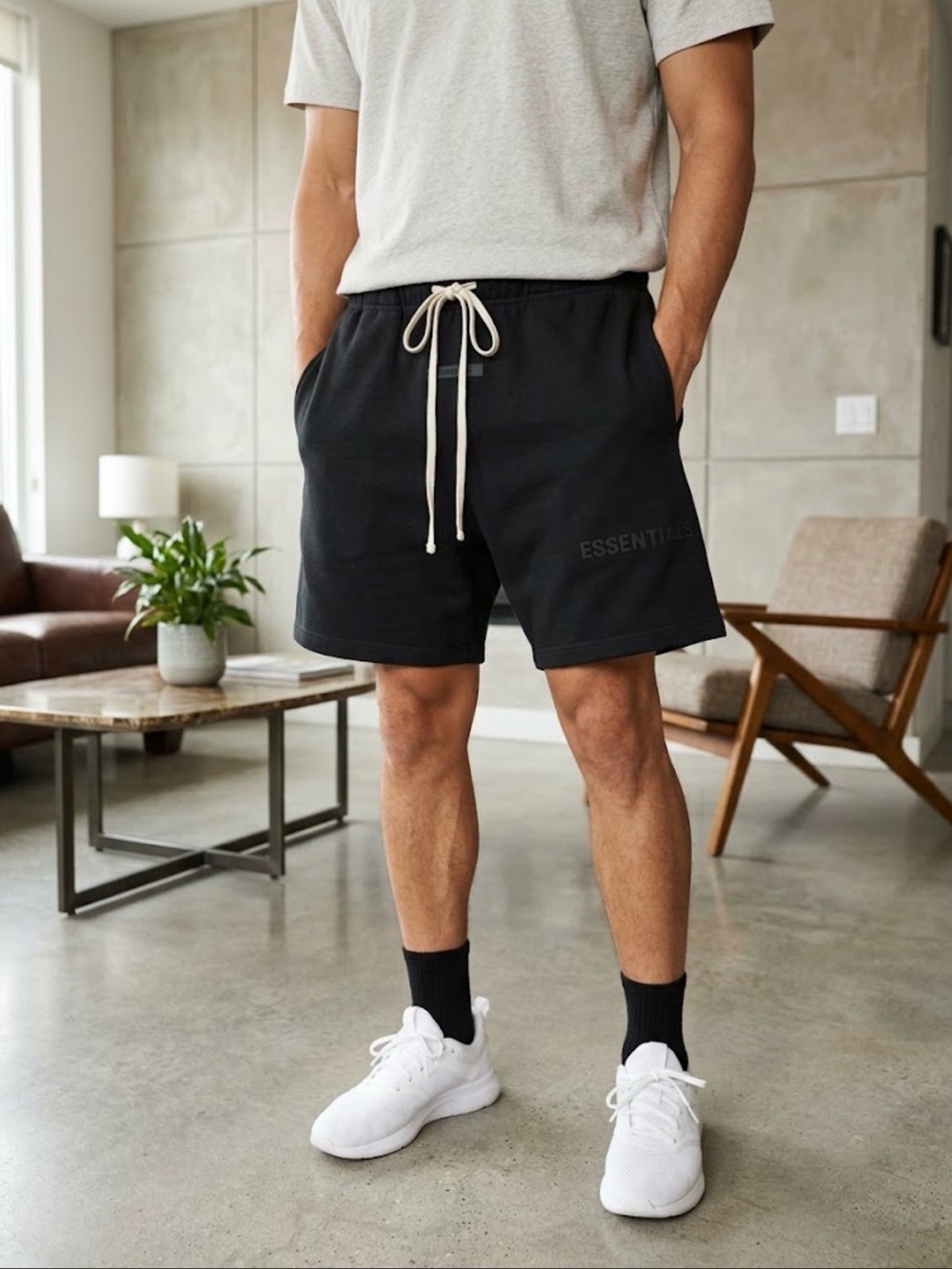 NWT ESSENTIALS Fear Of God Black Drawstring Sweatshorts